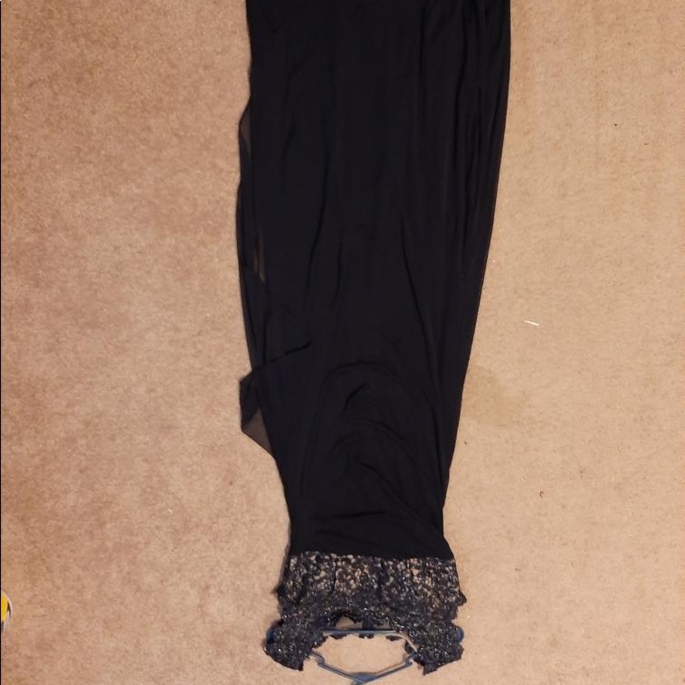 Navy Blue with Floral Detail on Top Long Dress